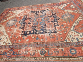estate distressed antique serapi rug 9' 5" x 12' very supple condition as shown no dry rot clean rug worn in places great open design 2700 plus shipping. SOLDDDDDDDDDDDDDDDDDDDDDDDDDDDDDDDDDDDDDDDDD    