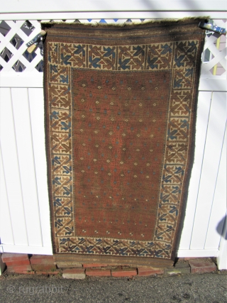 RARE design antique baluchi 3' 3" x 5' 8" beautiful colors kilim ends on both ends are good some wear clean supple ready to go        