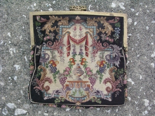 Antique needlepoint purse, 1764 stitches per inch, hand woven silk, fine petit point, ca. 1920's, an average of 42 stitches per linear inch, 42x42 = about  an amazing 1764 stitches per  ...