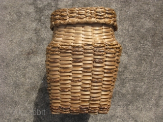 Antique Iroquois basket, Mohawk, attributed, hand woven ash splints and grass, ca. 1920's - 30's, a collection history to Western New York State, my personal thoughts are that baskets with this square  ...