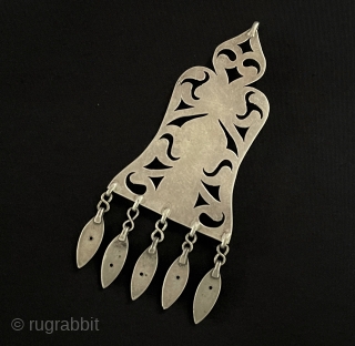 Ethnic Turkmen Silver Pretty Pendant Gold washed with Carnelian Size - ''13 cm x 5.5 cm'' - Weight : 23 gr.            