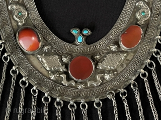Antique from Afghanistan Talismanic Silver Wedding Necklace with Carnelian & Turquoise. Circa - 1900 or earlier Size - ''47 cm x 15 cm'' - Tassels : 11 cm - Weight : 189  ...