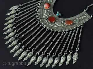 Antique from Afghanistan Talismanic Silver Wedding Necklace with Carnelian & Turquoise. Circa - 1900 or earlier Size - ''47 cm x 15 cm'' - Tassels : 11 cm - Weight : 189  ...