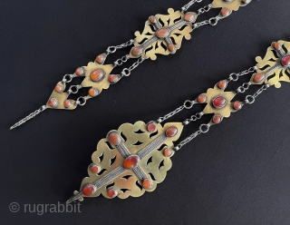 A pair of Antique Turkmen Traditional Silver Hair Jewelry Gilded and with Carnelian
Turkmen Tribe Silver Costume Jewelery. Circa - 1900 Size - ''50 cm x 8.5 cm'' - Weight : 346 gr.  ...