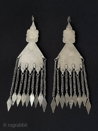 A pair of Turkmen Tribe Silver Earrings Fire Gilded with Carnelian & Hair Jewelry Accessories. Turkmen Women Use Silver Earrings İnstead of Gold When They Get Married. Size - ''20 cm x  ...