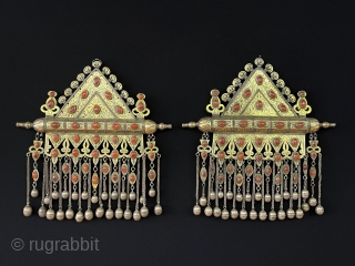 Central - Asian A pair of Antique Turkmen - Tekke Tribal Large Tumar Necklace Fire Gilded with Carnelian & Wall Hanging Jewelery. Turkmen Art Collector Jewelery.
Excellent Condition ! Circa - 1900   ...