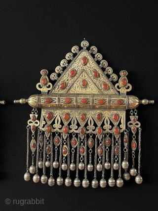 Central - Asian A pair of Antique Turkmen - Tekke Tribal Large Tumar Necklace Fire Gilded with Carnelian & Wall Hanging Jewelery. Turkmen Art Collector Jewelery.
Excellent Condition ! Circa - 1900   ...