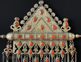 Central - Asian A pair of Antique Turkmen - Tekke Tribal Large Tumar Necklace Fire Gilded with Carnelian & Wall Hanging Jewelery. Turkmen Art Collector Jewelery.
Excellent Condition ! Circa - 1900   ...