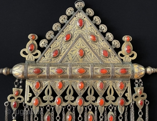 Central - Asian A pair of Antique Turkmen - Tekke Tribal Large Tumar Necklace Fire Gilded with Carnelian & Wall Hanging Jewelery. Turkmen Art Collector Jewelery.
Excellent Condition ! Circa - 1900   ...