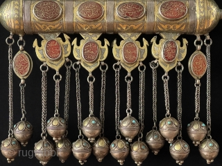 Central - Asian RARE ! Antique Turkmen Traditional Silver İslamic Tumar Necklace Jewelery Fine Gilded with Carnelian. Turkmen Art Collector Jewelery. Size - ''32 cm x 29 cm'' - Weight : 1001  ...