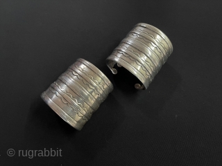 Central - Asian A Pair of Turkmen Traditional Silver Wedding & Engagement Bracelets - Arm band, Desbend Circa - 1930 Size - ''6.5 cm x 7 cm'' - İnnir cirfumference : 15  ...