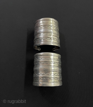Central - Asian A Pair of Turkmen Traditional Silver Wedding & Engagement Bracelets - Arm band, Desbend Circa - 1930 Size - ''6.5 cm x 7 cm'' - İnnir cirfumference : 15  ...