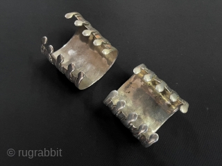 Central - Asian A Pair of Turkmen Traditional Silver Wedding & Engagement Bracelets - Arm band, Desbend Circa - 1930 Size - ''6.5 cm x 7 cm'' - İnnir cirfumference : 15  ...