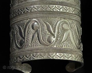 Central- Asian Antique Pair of Turkmen - Yomud Talismanic Silver Wedding Bracelets & Cuff Bracelets. This Pair of Bracelets has been Cleaned with Silver Polish. Great Condition . Size - ''9.5 cm  ...