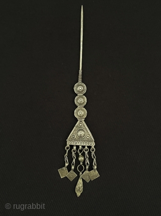Antique Afghanistan Silver Hair Needle with Tassels. Original Ethnic Ar Jewelery.  Size - ''18.5 cm x 2.5 cm'' - Weight : 11 gr.         