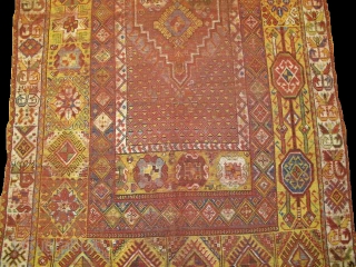 Moroccan Rabat Corridor Carpet, exceptional natural colors including vibrant yellow and several hues of green. corroded cochineal field has areas of kasmiring that are visible from the back. An enigmatic rendering of  ...