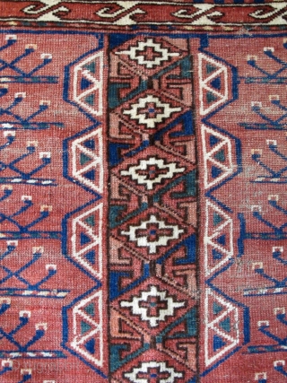 Ersari or Kizyl Ayak Ensi, Very soft wool, interesting drawing, natural colors. Field madder color seems slightly corrosive, browns are un-dyed wool. 2 chord goat hair selvedge and kilim ends are mostly  ...