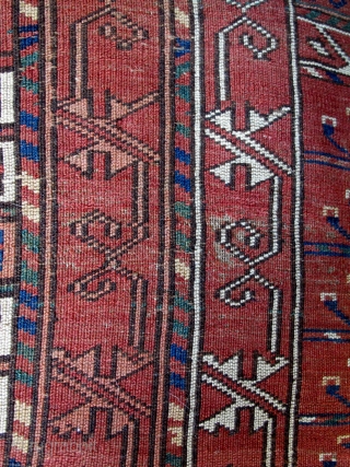 Ersari or Kizyl Ayak Ensi, Very soft wool, interesting drawing, natural colors. Field madder color seems slightly corrosive, browns are un-dyed wool. 2 chord goat hair selvedge and kilim ends are mostly  ...
