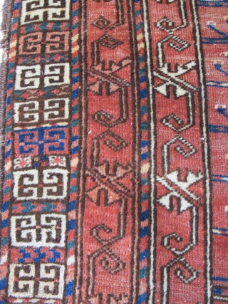Ersari or Kizyl Ayak Ensi, Very soft wool, interesting drawing, natural colors. Field madder color seems slightly corrosive, browns are un-dyed wool. 2 chord goat hair selvedge and kilim ends are mostly  ...