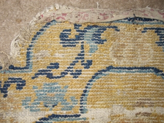 Chinese Ningxia Fu Dog Throne Back. Good older example with traces of Indian block-printed textile around the sides. (21 inches tall by 25 inches wide)        