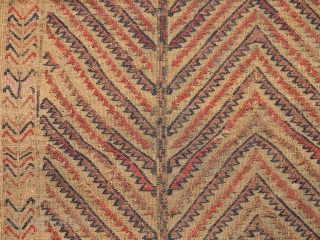 Baluch flatwoven sofreh, camel-ground with a field of repeat abstracted trees. A couple of silk highlights. Nice ends with some weft float. The piece is cut and shut at the the top  ...