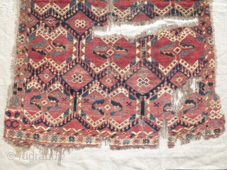 Bashir or Uzbek rug with an ikat design (ak kymak). Fragmented, mounted, and conserved, 3'1"x4'5"                  
