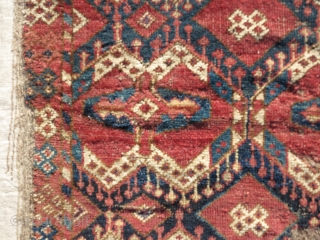 Bashir or Uzbek rug with an ikat design (ak kymak). Fragmented, mounted, and conserved, 3'1"x4'5"                  
