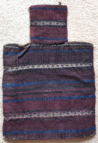Baluch multi-flatweave technique salt bag with a particularly finely rendered striped weft brocaded field. Not common, a good thing.              