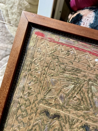 Antique Ancient framed silk textile with metal thread works, rare arrow border design, 27 x 35cm, $ 375 shipped framed for $55 via trackable postal economy or $ 70 via postal priority  ...