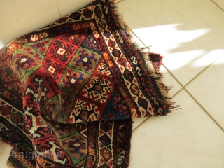 Bagface, poss Armenian or South Persia, damages are visible, field in good condition, vsry shiny wool like silk, great colors, 19thc.            