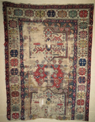 Rare, early Shahsavan rug fragment, 150 x 112 cm, mounted on linen, great natural dyes                  