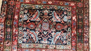 Ferahan bagface, some mothbite, the green ground corroded, as normal for a mid 19th rug, otherwise in clearly collectible condition. Rare to find one of these       