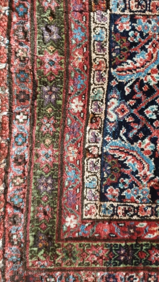 Ferahan bagface, some mothbite, the green ground corroded, as normal for a mid 19th rug, otherwise in clearly collectible condition. Rare to find one of these       