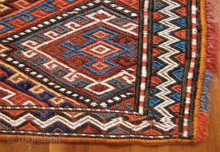 MAFRASH SIDE PANEL-- SPLENDID COLORS-SHAHSAVAN OR KURD,.  35 inches wide and about 17 inches high ( 89 cm x 44 cm).  Design in a weft wrapping technique, similar to sumac  ...
