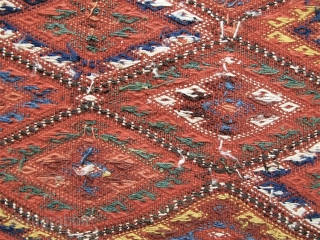 MAFRASH SIDE PANEL-- SPLENDID COLORS-SHAHSAVAN OR KURD,.  35 inches wide and about 17 inches high ( 89 cm x 44 cm).  Design in a weft wrapping technique, similar to sumac  ...
