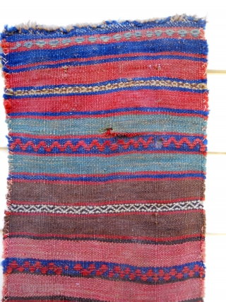 Kilim and mixed technique strip, maybe backing or bag(s) (unsewn) 10" x 40"  two small holes and slight stain.  $135/BO + ship         