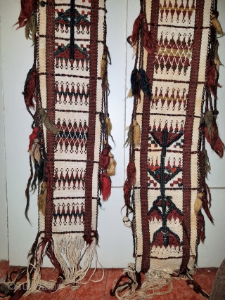 tent/ceremonial band? - approximately 5" x 194" of which 21" in the center is not decorated and worn. Some tassels missing from the sides, and each end unravelling.     