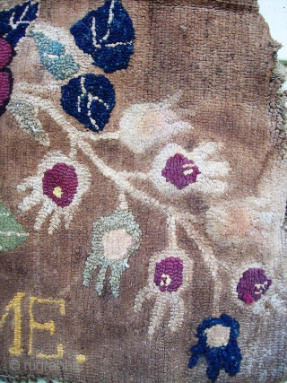 Hooked Rug - 2.11 x 1.8 nice example of american folk art.  missing upper end, side gouge, soiled areas. needs thorough cleaning.          