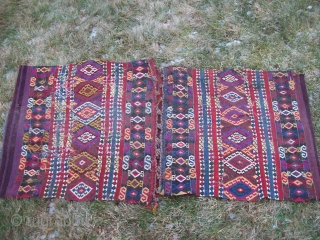 kilim bags 2.5 x 10 complete but not stiched together. Used as a runner. Some holes, filthy dirty,               