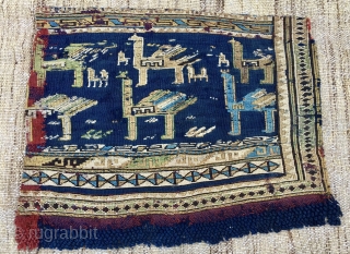Two extremely rare Azeri Verneh horse cover fragments. Cm 36x43 and 39x44. Datable to third quarter of 19th century, but, could be even older. Warp is indigo blue and madder red. Pattern  ...