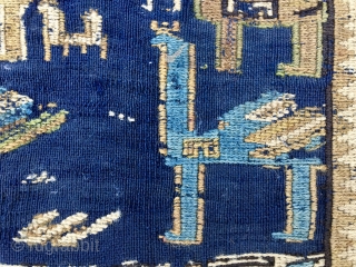 Two extremely rare Azeri Verneh horse cover fragments. Cm 36x43 and 39x44. Datable to third quarter of 19th century, but, could be even older. Warp is indigo blue and madder red. Pattern  ...
