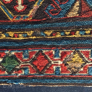 Shahsavan sumack mafrash panel. Cm 44x46. Imho 1840/1860. Deeply saturated colors, see the yellows, see the greens....etc….. Simple but sophisticated design. See the details,  the back...! Simply wonderful. One of the  ...