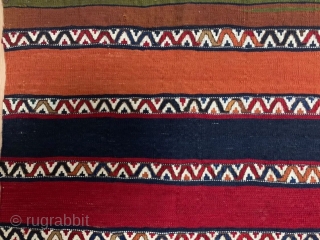 Malatya area, Sinanli tribal group flat weave bag. Size is cm 75x158 open and 75x78 closed. Datable end of 19th century. Wonderful colors with never seen so much cochineal. Colors are deep,  ...