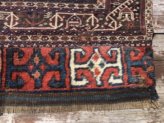 Bakhtiari mafrash fragment. Cm 58x99. End 19th/early 20th century. Great example of different weavings. Lovely pattern, sweet natural colors. Start collecting with this interesting and beautiful fragment. Available at reasonable price.  