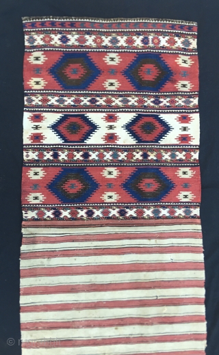Shahsavan beautiful & rare full bag..
Cm 81x98 or 81x196 open. Datable to the end of the 19th century.
Wonderful natural colors. Madder red, indigo blue, white is wool. Three main flat weave strips  ...