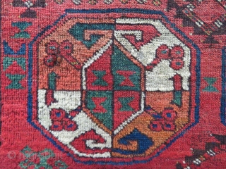 Early 19th century, probably at the time when the Ersari "swallowed" the Salors…….. A great, colorful main rug fragment. Cm 94x175. Great colors, great pattern.        