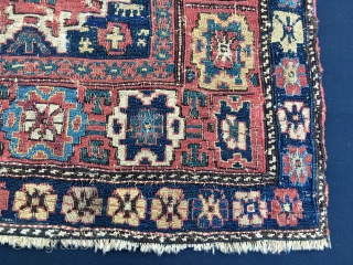 Shahsavan Lesghi Star Top Sumack bag. Cm 52x54. Mid or even first half 19th c. Very rich, very primitive weaving, very beautiful saturated natural dyes. In good condition, no rest. Available.
Please email  ...