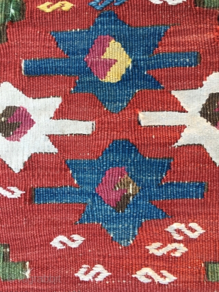 Yes, this is a great Kilim fragment! East Anatolia, I assume Reyhanli tribal group. Cm 70x90 ca. Datable 1870/1890.Wool and cotton. Most colors are present, all natural, saturated, wonderful. Pattern is also  ...