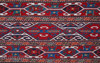 Moghan Shahsavan Sumack mafrash long panel. Cm 102x40, framed is cm 115x50. Fine work, saturated colors, beautiful, charming piece of tribal art. Will be shipped without framing.      