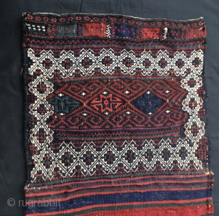 Colors & Graphics by the Afshar tribe. Cm 40x46 & 48x80 open. Probably oldish enough to be antique, or? Never mind, it's beautiful and charming.  A small, sweet tribal wonder.  